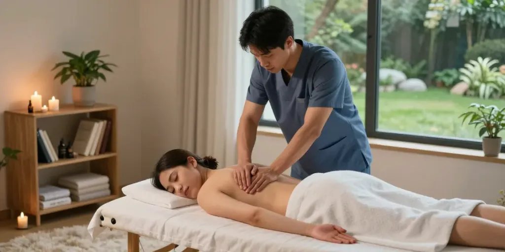 Experience relaxation with 오산출장마사지 in a serene home massage setting.